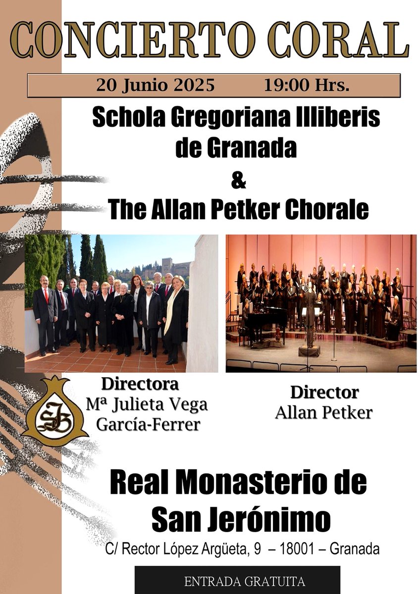 Actividad coral para esta semana de Córpus. El VIERNES 20 de JUNIO tendremos a uno de nuestros coros, la Schola Gregoriana Iliberis, en un concierto con entrada libre en el Monasterio de San Jerónimo...
#Coros #CorosGlobal #MúsicaCoral