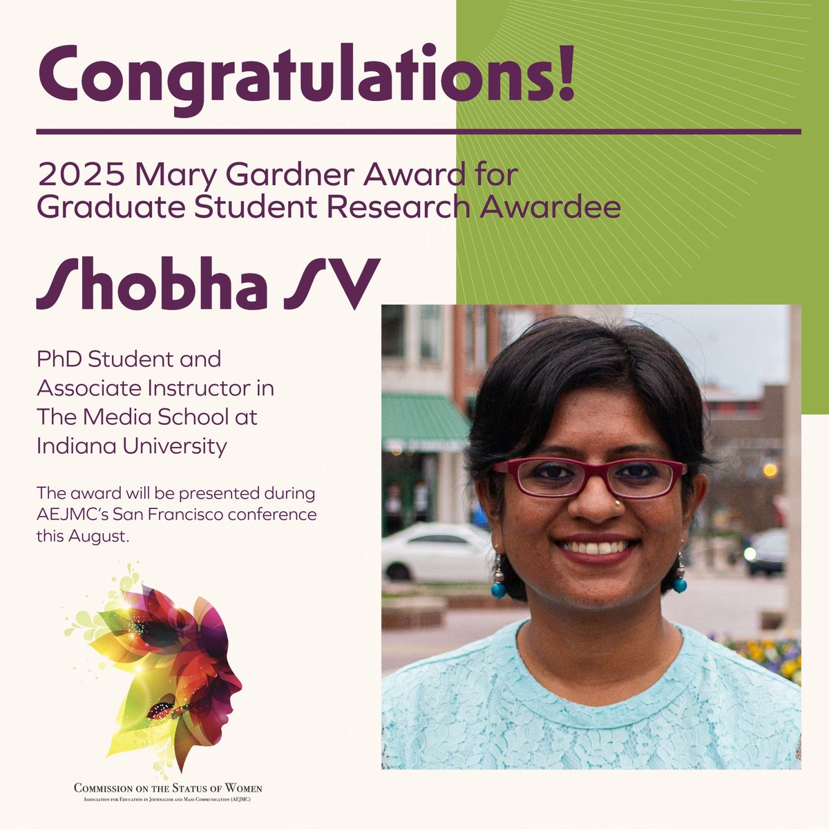 Congratulations to <a href="/shobhasv/">Shobha | ஷோபா</a> on being named the 2025 Mary Gardner Award for Graduate Student Research Awardee.  <a href="/AEJMC/">AEJMC</a>