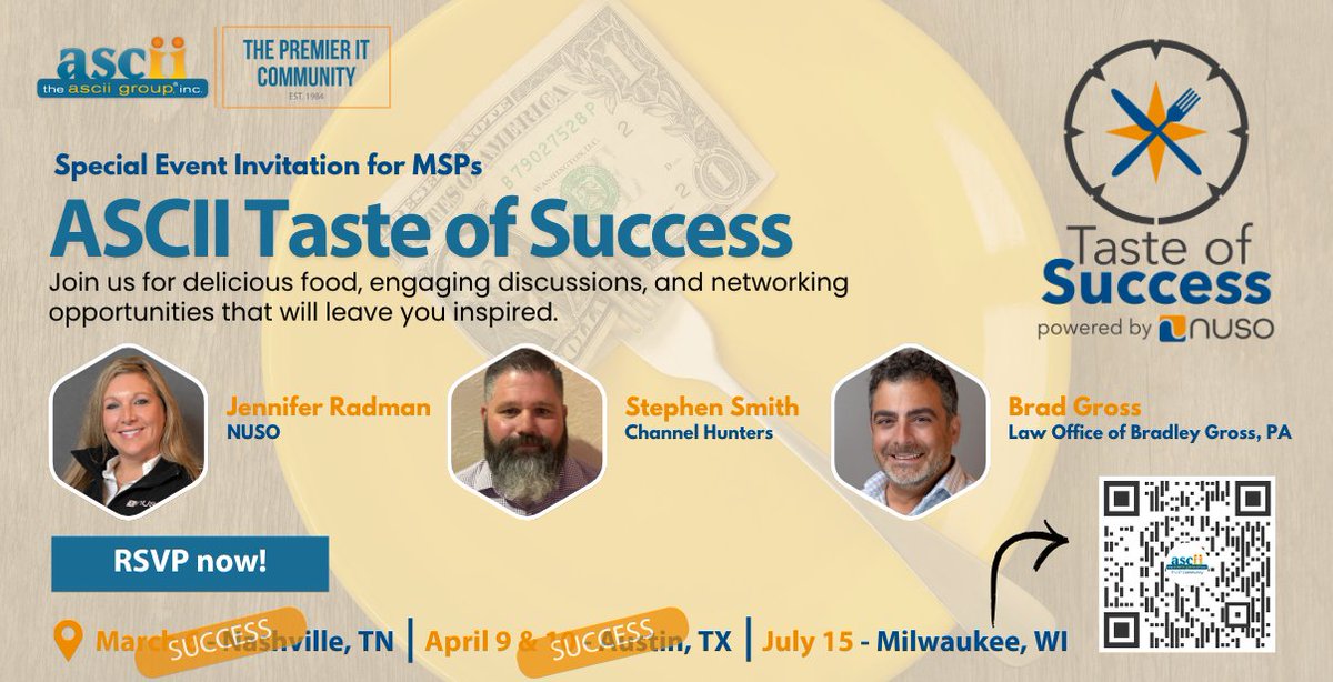 The ASCII Group (@asciigroup) on Twitter photo š¢Milwaukee #MSPs ā Youāre invited!
Join us July 15 for ASCII Taste of Success: great food, sharp insights, and real conversations with industry pros.
Spots are limited ā register now: overview.ascii.com/tasteofsuccessā¦
<a href="/nusocloud/">NUSO</a> <a href="/ChannelHunters1/">Channel Hunters</a> <a href="/bradleygross/">bradleygross</a> š¢Milwaukee #MSPs ā Youāre invited!
Join us July 15 for ASCII Taste of Success: great food, sharp insights, and real conversations with industry pros.
Spots are limited ā register now: overview.ascii.com/tasteofsuccessā¦
<a href="/nusocloud/">NUSO</a> <a href="/ChannelHunters1/">Channel Hunters</a> <a href="/bradleygross/">bradleygross</a>
