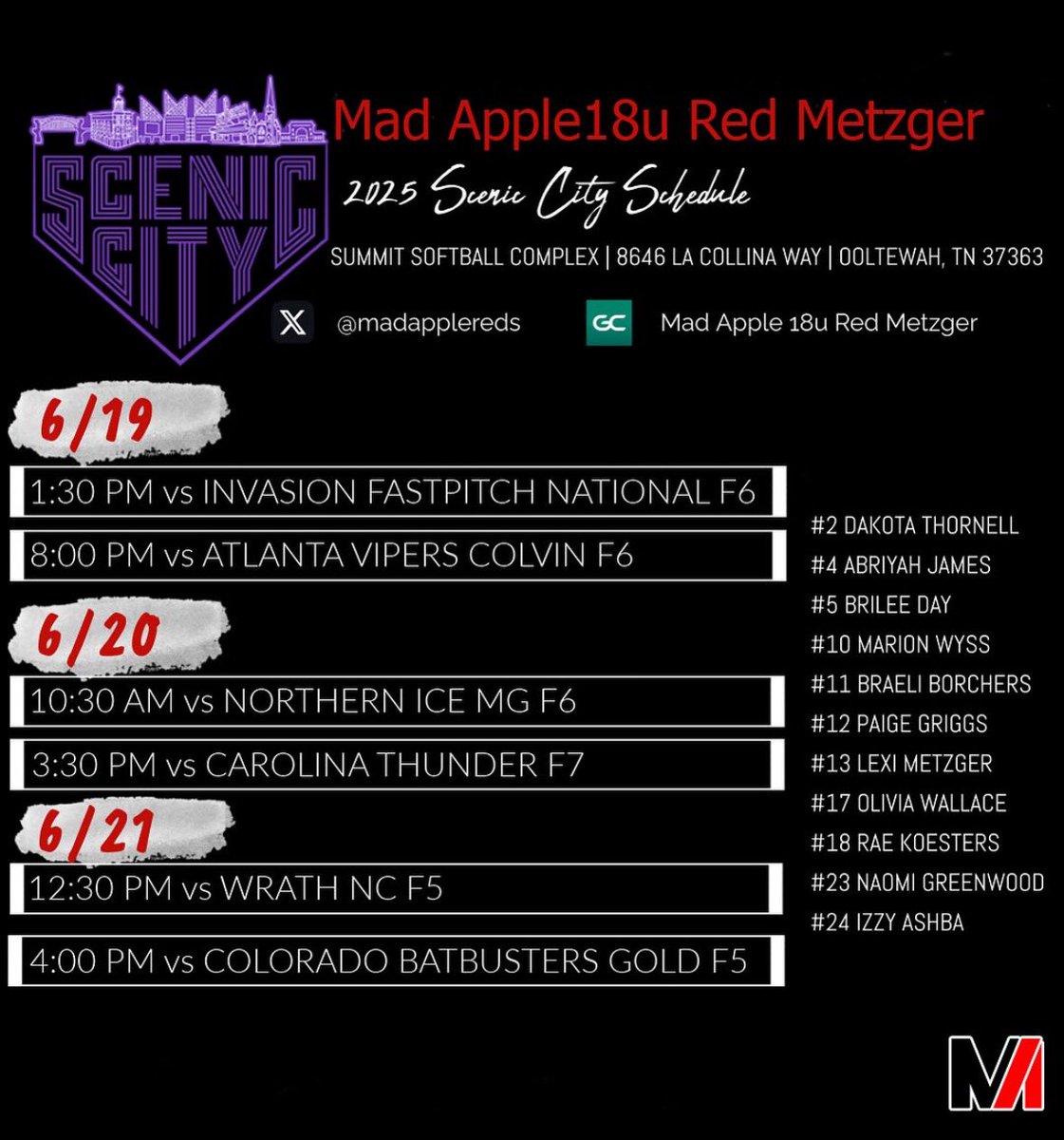 Brilee Day 2026 SS/RHP (@daybrilee) on Twitter photo Scenic City!!! Beyond excited, and looking forward to nice weather and seeing coaches this weekend in Tennessee! Time to hit the road 🥎‼️✔️ <a href="/MadAppleReds/">Mad Apple 18u Red Metzger 🥎</a> Scenic City!!! Beyond excited, and looking forward to nice weather and seeing coaches this weekend in Tennessee! Time to hit the road 🥎‼️✔️ <a href="/MadAppleReds/">Mad Apple 18u Red Metzger 🥎</a>
