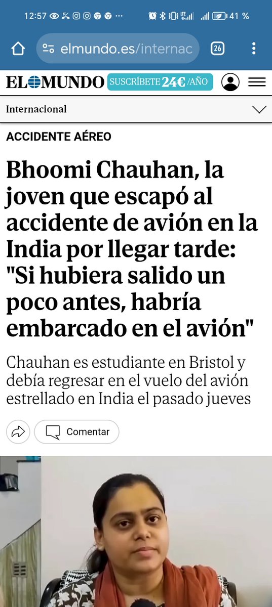 Bhoomi Chauhan, por llegar 10 minutos tardes se salvo de morir en el avión estrellado de la India.
