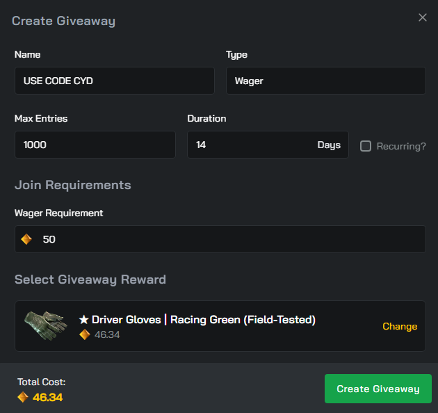 🎁$46 CLASH.GG SKIN GIVEAWAY

MUST WAGER 50 GEMS ON CODE CYD TO ENTER ⬇️
clash.gg/r/CYD

✅RANDOM RETWEET ON THIS POST WINS $10 IN ETHEREUM