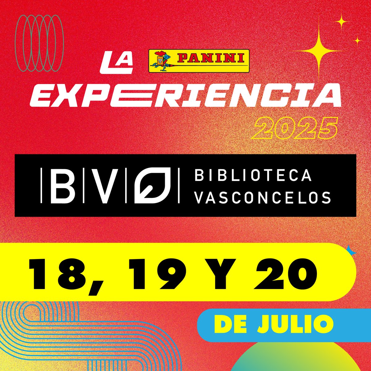 PaniniComicsMx's tweet photo. ¡La Experiencia Panini está por comenzar!

Este 18, 19 y 20 de julio, la Biblioteca Vasconcelos se transforma en el punto de encuentro para fans del manga, los cómics y colecciones que nos hacen vibrar.

Entrada libre y emociones garantizadas. 

#LaExperienciaPanini https://t.co/82BI56T6Sc