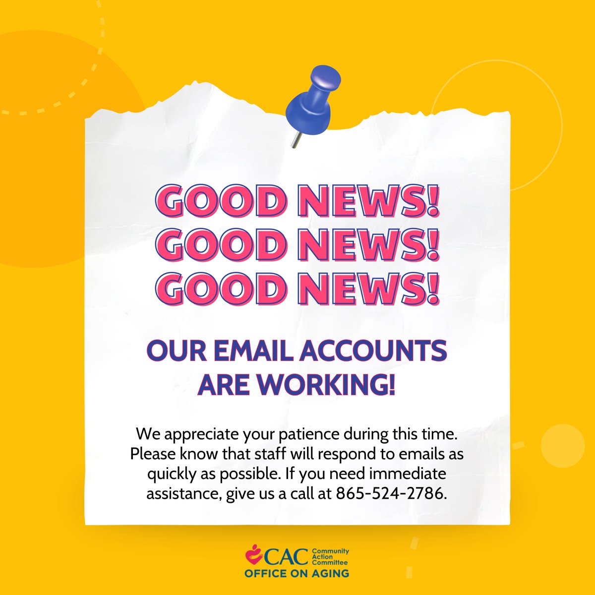 Great news! Our emails are back up and running. Please be patient as our staff respond, especially since we are closed tomorrow for Juneteenth.