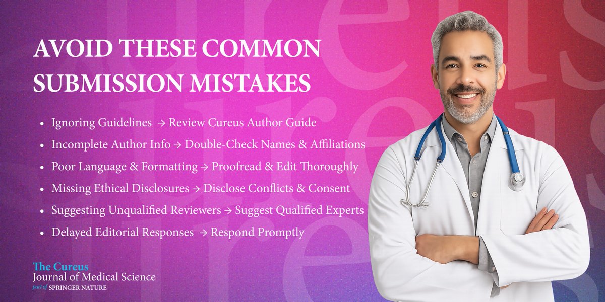 CureusNeuro (@cureusneuro) on Twitter photo Submitting your first paper? Avoid the pitfalls and publish with confidence.
Follow guidelines
Be transparent
Communicate clearly
Get started now! Visit the Cureus #NewAuthorsHub for expert tips: hubs.la/Q03sF2Zm0
#ResearchTips #PublishingSuccess #Cureus #MedicalResearch Submitting your first paper? Avoid the pitfalls and publish with confidence.
Follow guidelines
Be transparent
Communicate clearly
Get started now! Visit the Cureus #NewAuthorsHub for expert tips: hubs.la/Q03sF2Zm0
#ResearchTips #PublishingSuccess #Cureus #MedicalResearch