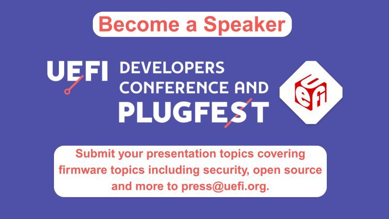 The call for speakers for the #UEFIDevCon25 closes in one week! We invite #firmware experts to submit sessions on #security and more to reach #UEFI members and <a href="/osfc_io/">Open Source Firmware Conference</a> attendees. Read about the submission requirements on our website: bit.ly/42toF6E
