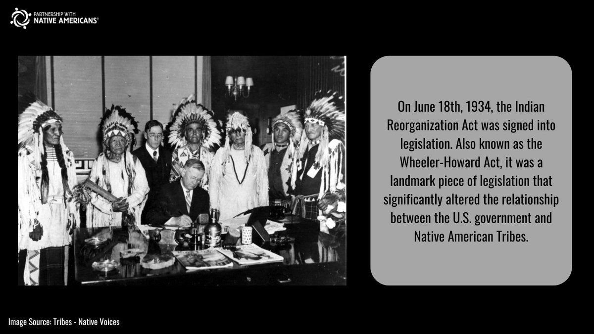 PWNA4hope's tweet image. On this day in 1934, the Indian Reorganization Act was signed, slowing the most aggressive assimilationist practices, &amp;amp; restoring tribal self-governance.

A key step in the fight for Indigenous sovereignty. ✊🏽🪶
.
.
#PWNA4Hope #NativeHistory #OnThisDay