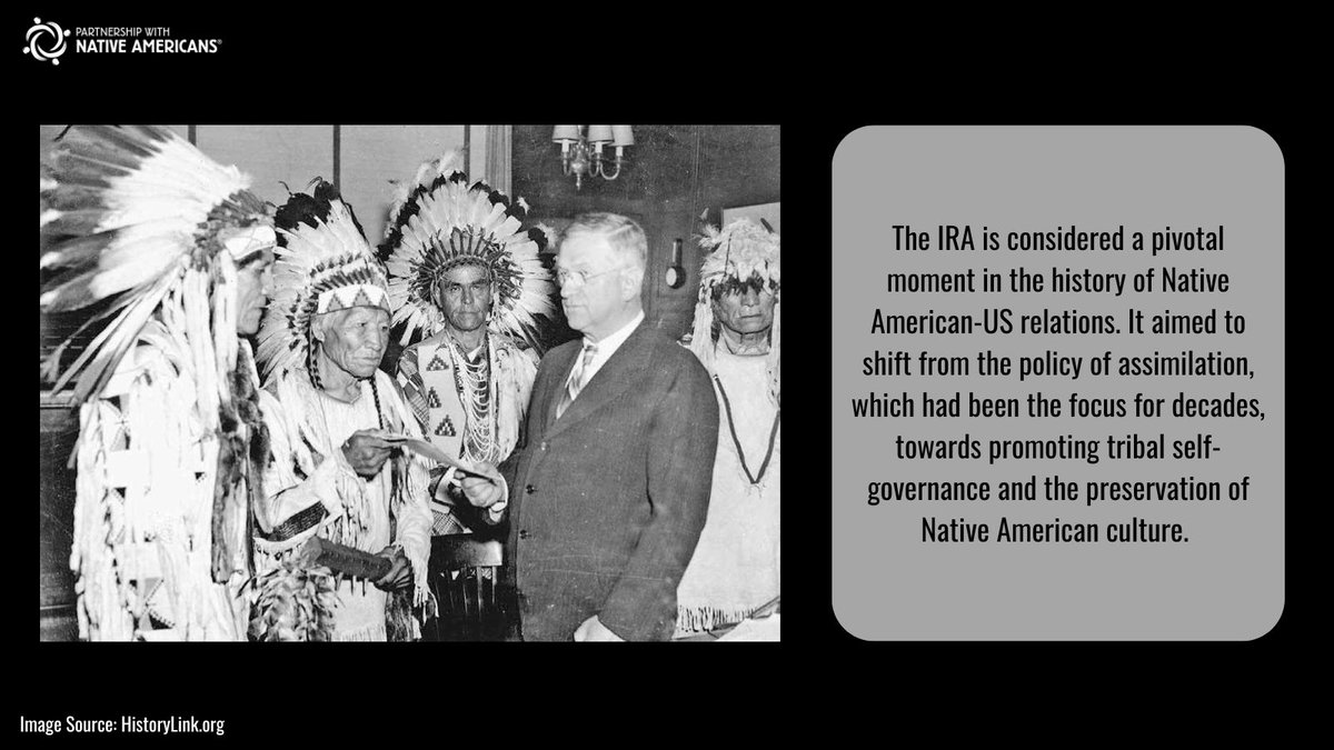 PWNA4hope's tweet image. On this day in 1934, the Indian Reorganization Act was signed, slowing the most aggressive assimilationist practices, &amp;amp; restoring tribal self-governance.

A key step in the fight for Indigenous sovereignty. ✊🏽🪶
.
.
#PWNA4Hope #NativeHistory #OnThisDay