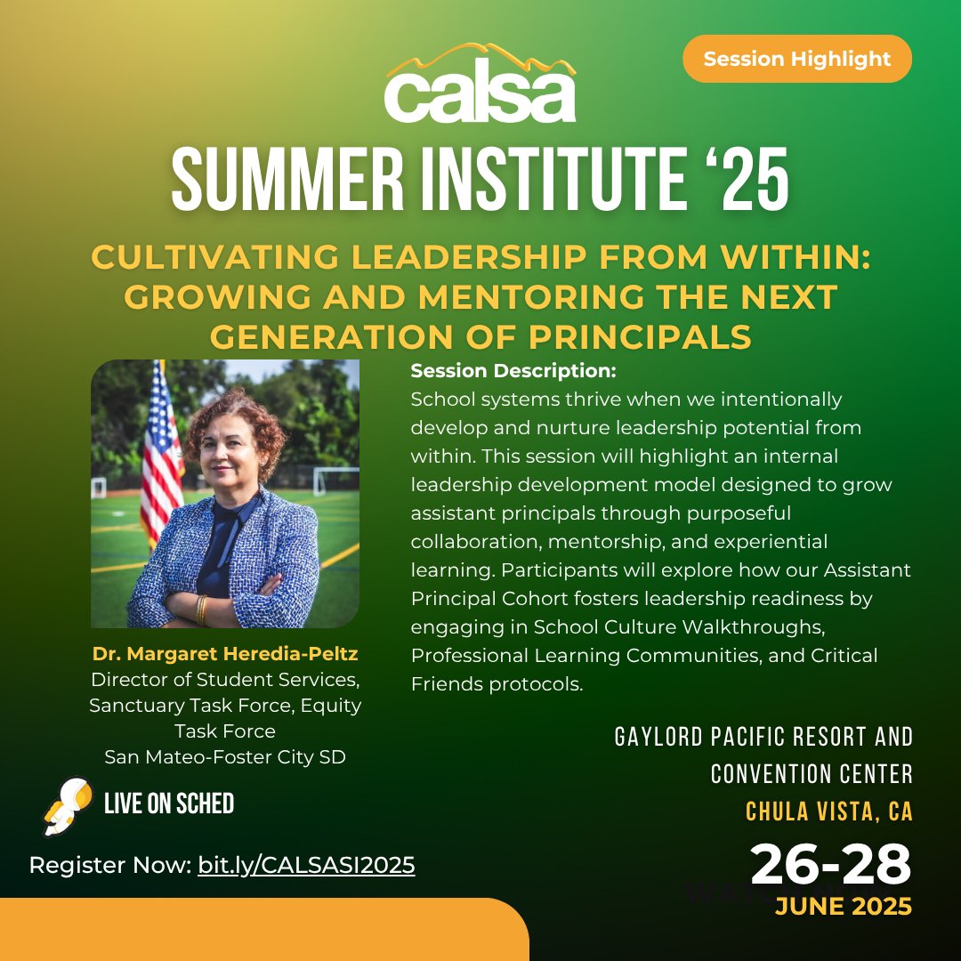 🌱 #SI2025 Session Highlights 🌱
This summer, we’re bringing powerful sessions that center mentorship, cultural leadership, and innovation.

✨Cultivating Leadership from Within
Dr. Margaret Heredia-Peltz guides us in growing and mentoring the next generation of principals.