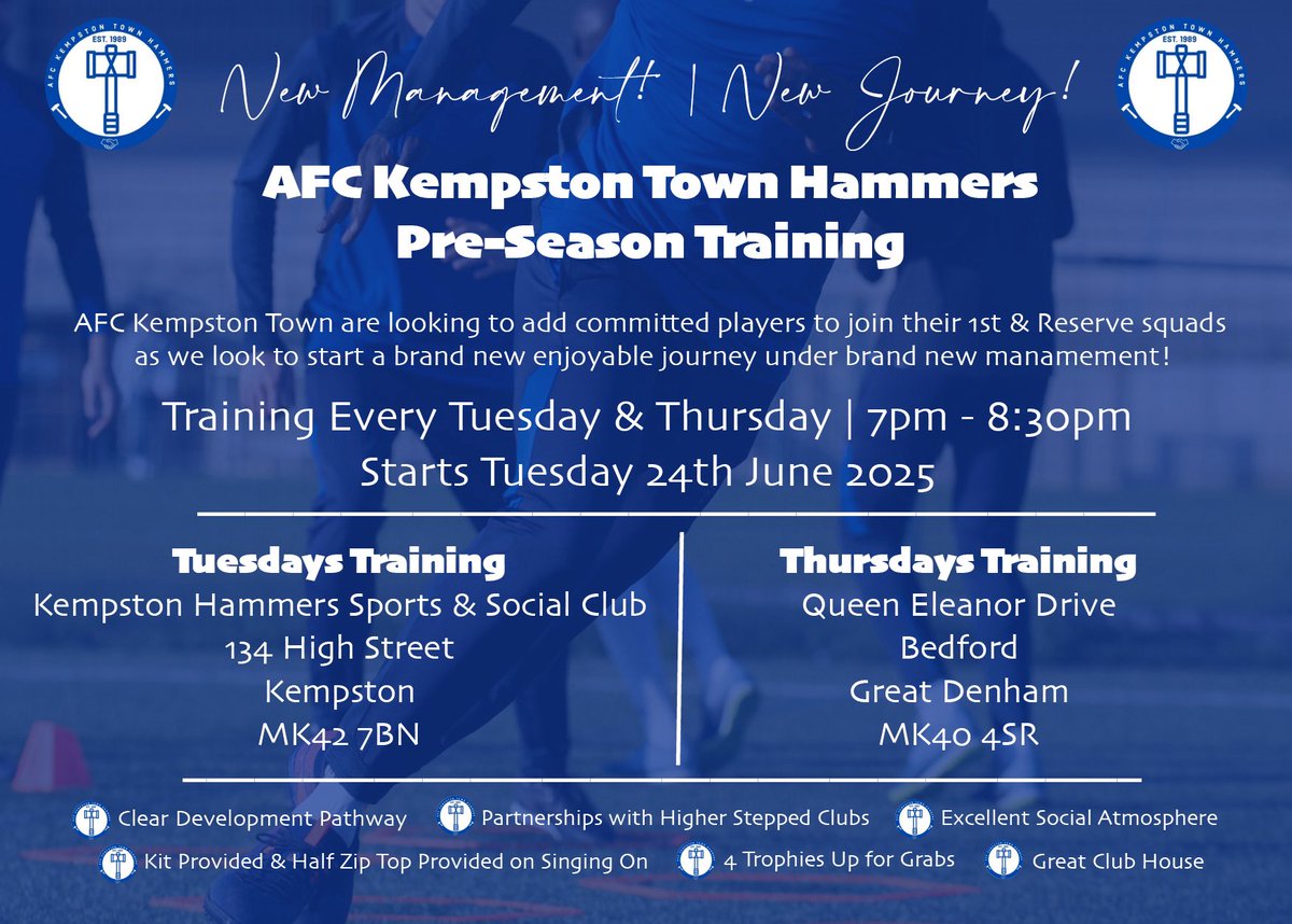 👀 | 𝑷𝒓𝒆𝒔𝒆𝒂𝒔𝒐𝒏 𝒊𝒔 𝒊𝒎𝒎𝒊𝒏𝒆𝒏𝒕!.. 

Less than a week to go until we start our New Journey under our New Management team!

𝘽𝙄𝙂 𝙎𝙚𝙖𝙨𝙤𝙣 𝙖𝙝𝙚𝙖𝙙 &amp; we’re looking forward to get back going! ⚽️

Fancy the challenge? All are welcome to get involved!

⚒️