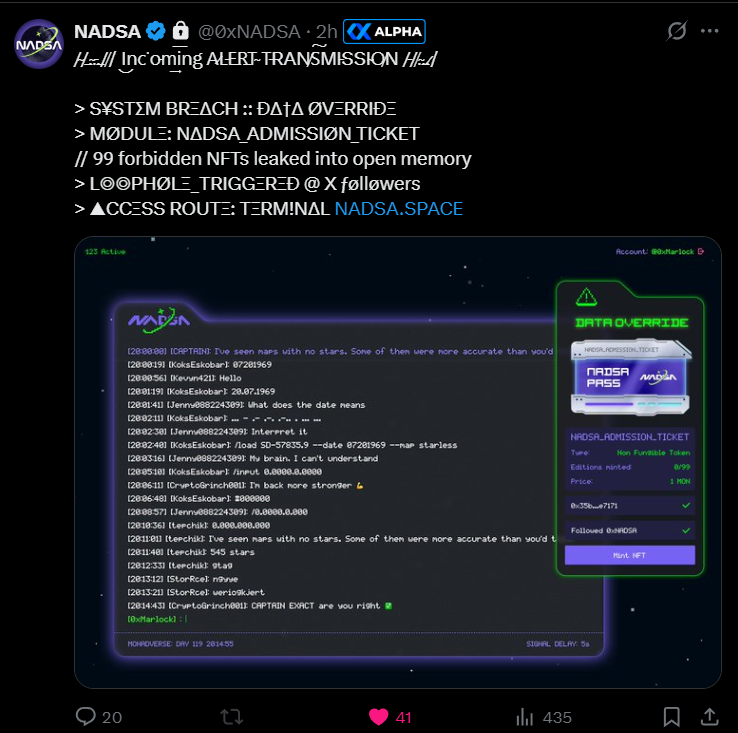 .. ... / .. - / - .. -- . / - --- / .-.. . .- -.- CAPT-M?

<a href="/0xNADSA/">NADSA</a> <a href="/monad_xyz/">Monad ⨀</a>