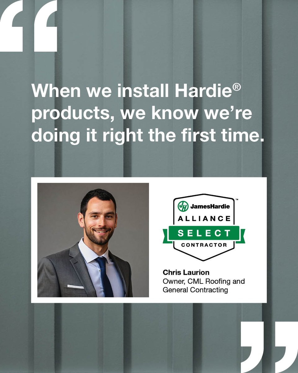 JamesHardie's tweet image. CML Roofing (@c.m.l.roofing) is a New Hampshire- and Maine-based Select Contractor from the James Hardie™ ALLIANCE program.
“We choose Hardie® products because we know they’re going to hold up to the unpredictable New England weather — from pouring rain to snowstorms and…