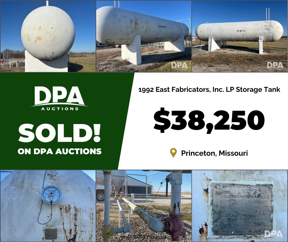 Another sale day, another set of big wins 🔥

This 1992 East Fabricators LP tank brought in the bids!

📍 Princeton, MO
💲 $38,250

Start selling with DPA today
dpaauctions.com/sell/

Why sell with DPA?
🛎️ Full Service
🏷️ Affordable Commissions 
📱 Enhanced Marketing