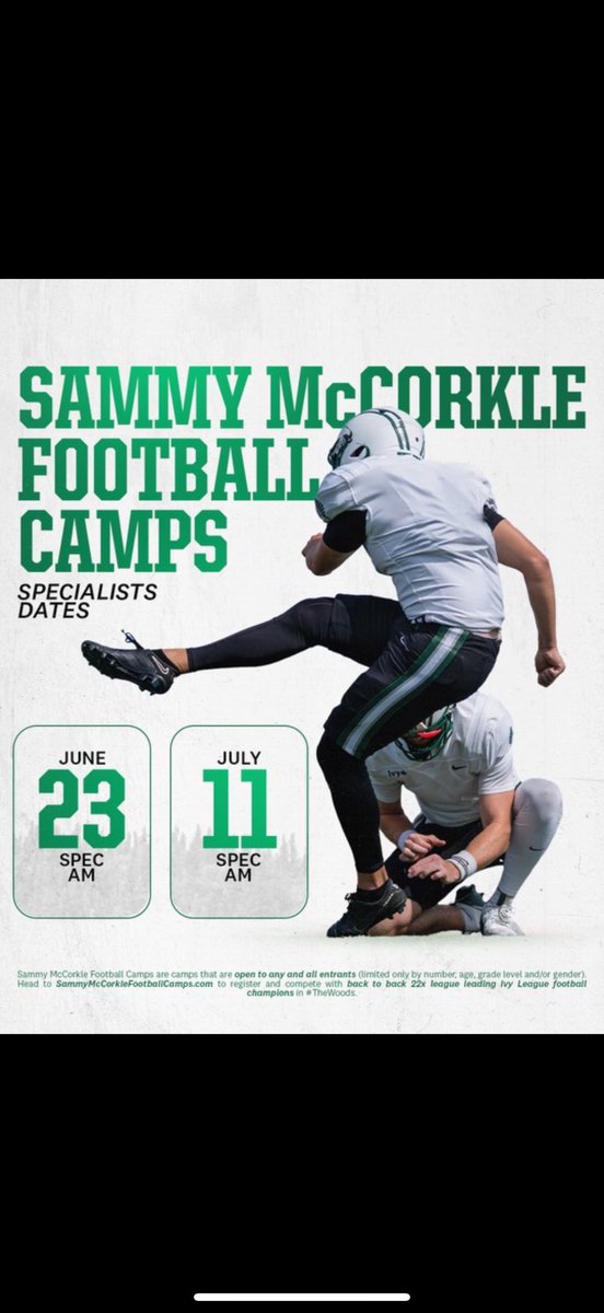 Still have some spots left for our specialist camps, come out to compete and EARN an opportunity! 
sammymccorklefootballcamps.com