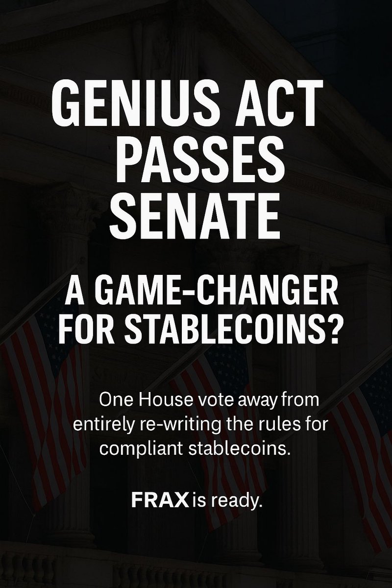 So imagine this:

Crypto stablecoins been vibing in legal purgatory for years. 
No real rules. 
Just vibes, PDFs, and hope.

Then out of nowhere, the GENIUS Act gets a fat greenlight from the Senate.
Biggest regulatory move for stables since… ever.

Why’s it matter?

Because
