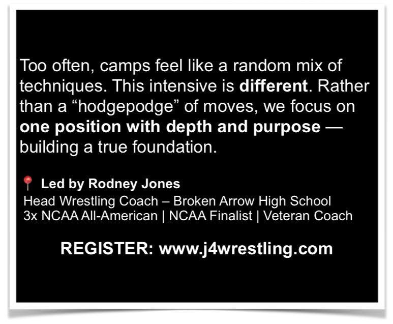 J4wrestle's tweet photo. June 23-25th (6:00-7:30pm)

🧠 What You’ll Learn:
✅ Attacks from:
•Low
•Mid
•High
✅ Set-ups and Finishes from all levels
 ✅ Defensive techniques and Counter-attacks
 ✅ Positional mastery and situational decision-making.
REGISTER: https://t.co/RocLttIGel https://t.co/Xga2whEQcA