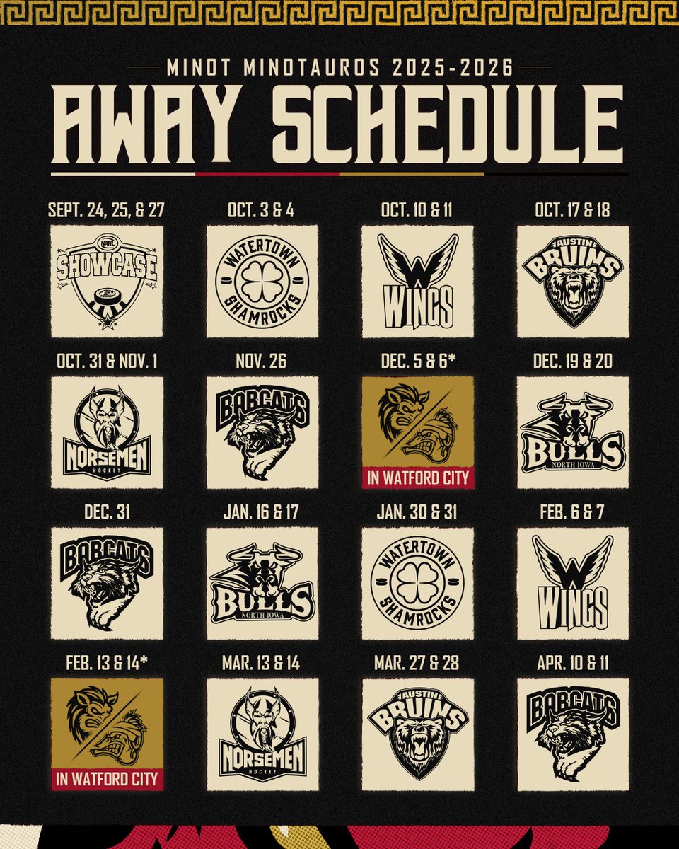 Our 2025-26 schedule 💪🏼 Who's ready for some Minotauros hockey? #ChargeAhead