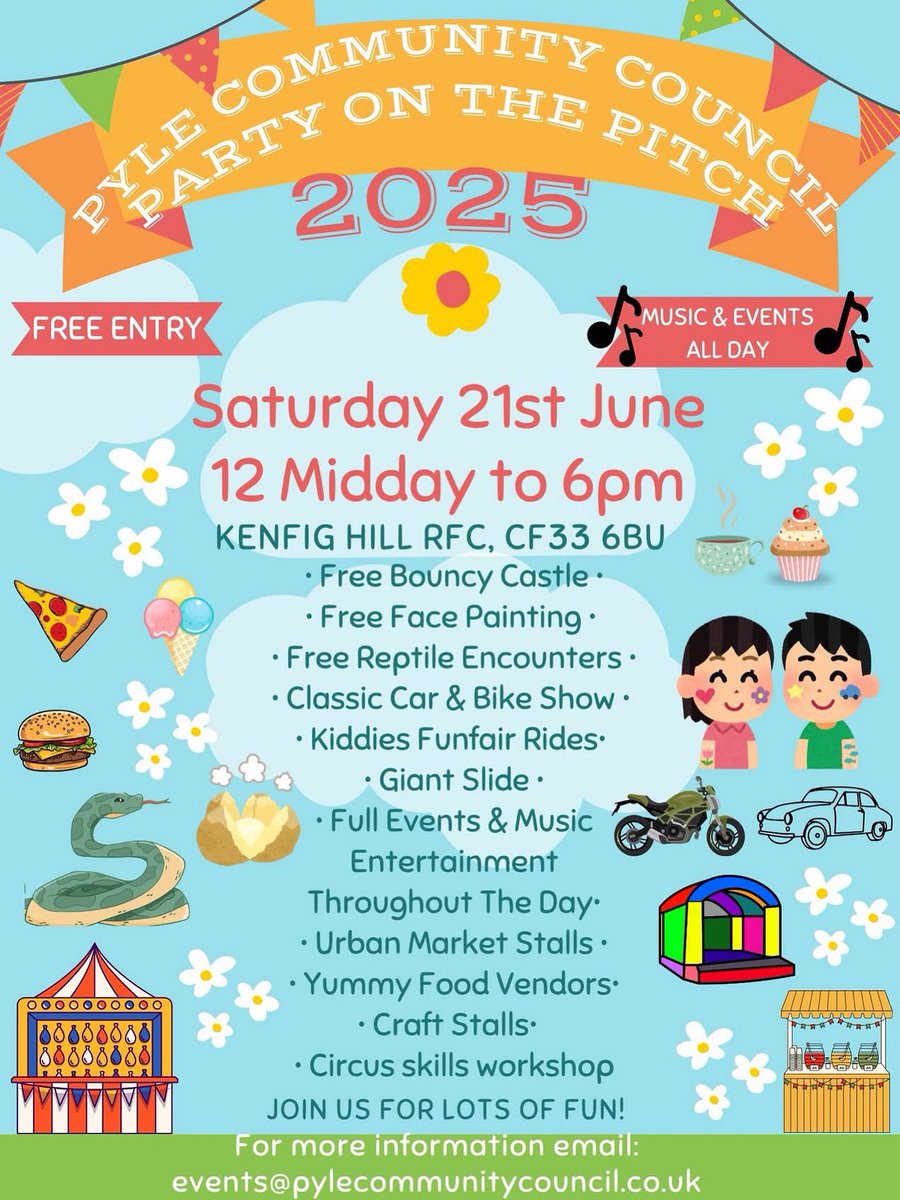 📣 Some of the team will be attending Party on the Pitch this Saturday, at Kenfig Hill RFC. A fun free family event to commemorate the start Kenfig Hill and Pyle Festival Week. All welcome from 12midday 🙂
