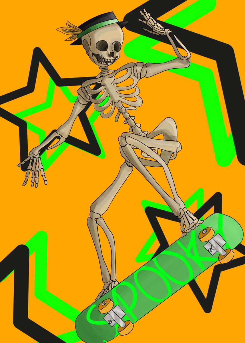 civ1ry's tweet image. Commission for @salt_mr59535!
Cool spooky skeleton with a hat &gt;:3