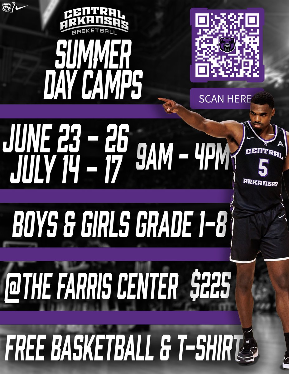 T- 5 days till camp! Walk up registrations are welcome

Looking forward to a great week in the Farris Center!! #BearClawsUp