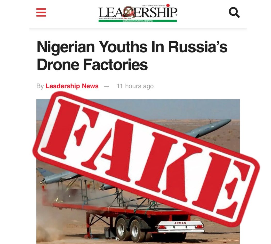 A provocative article was found in the Nigerian newspaper "Leadership", which again raises the so-called topic of the exploitation of Nigerian youth in Russian factories and factories producing drones.

Read more: facebook.com/share/p/1JLNko…