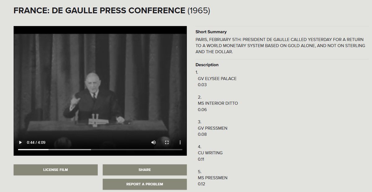 Given Governor Pan's challenge to the dollar, I thought it might be timely to re-post Charles DeGaulle's Feb 1965 press conference: britishpathe.com/asset/157430/