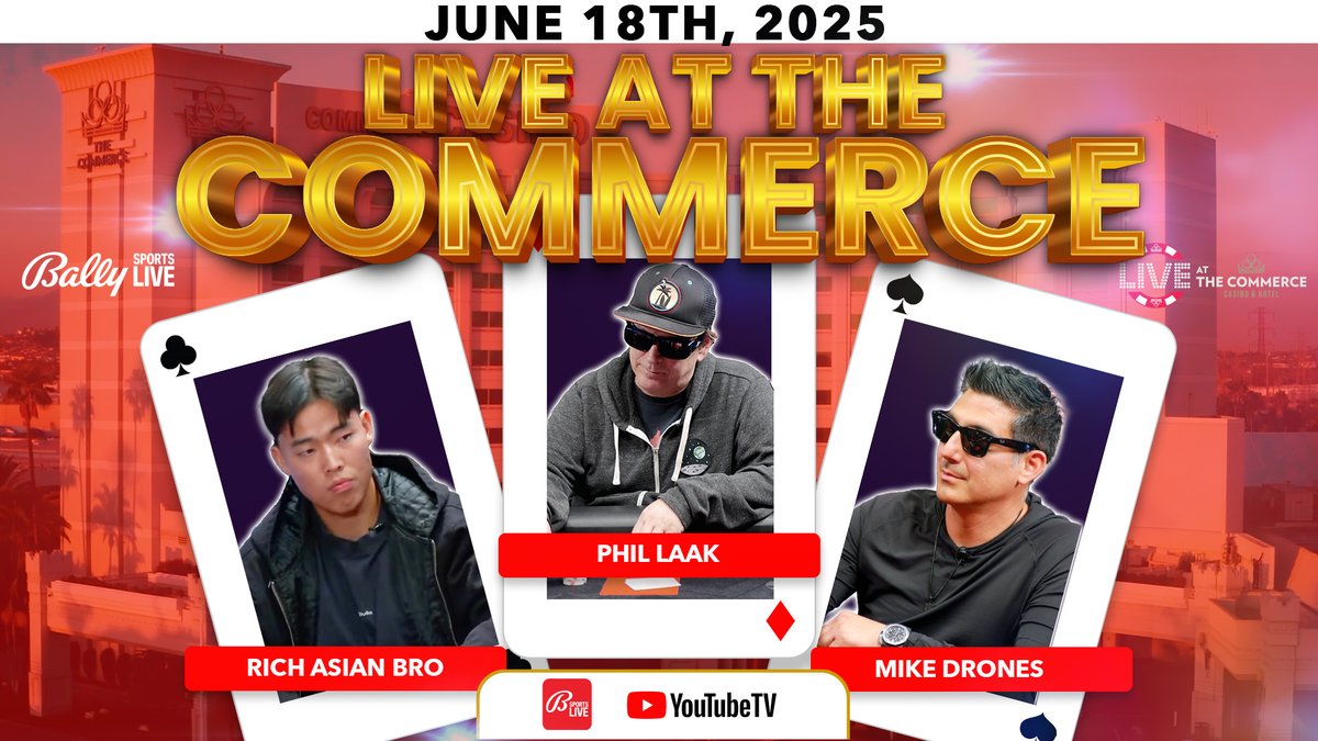 BallyPokerLive's tweet image. We've got a sick game today! Tune in at 1:30 PM PT for $10/$20/$40 NLH on Live at the @CommerceCasino
Watch here: youtube.com/live/lF1DFZuiL…
Streaming LIVE on @BallyPokerLive youtube and @ballylivenow @Stadium
Gambling Problem? Call 1-800-GAMBLER or visit…
