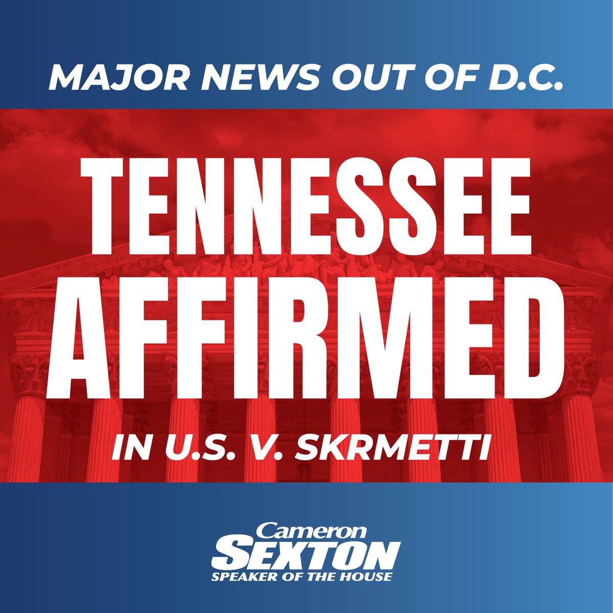 CSexton25's tweet image. Today’s Supreme Court ruling is a major victory for Tennessee and for every state fighting to protect children from harmful, irreversible procedures. Thank you to @AGTennessee for standing for parental rights, and the safety of our kids.