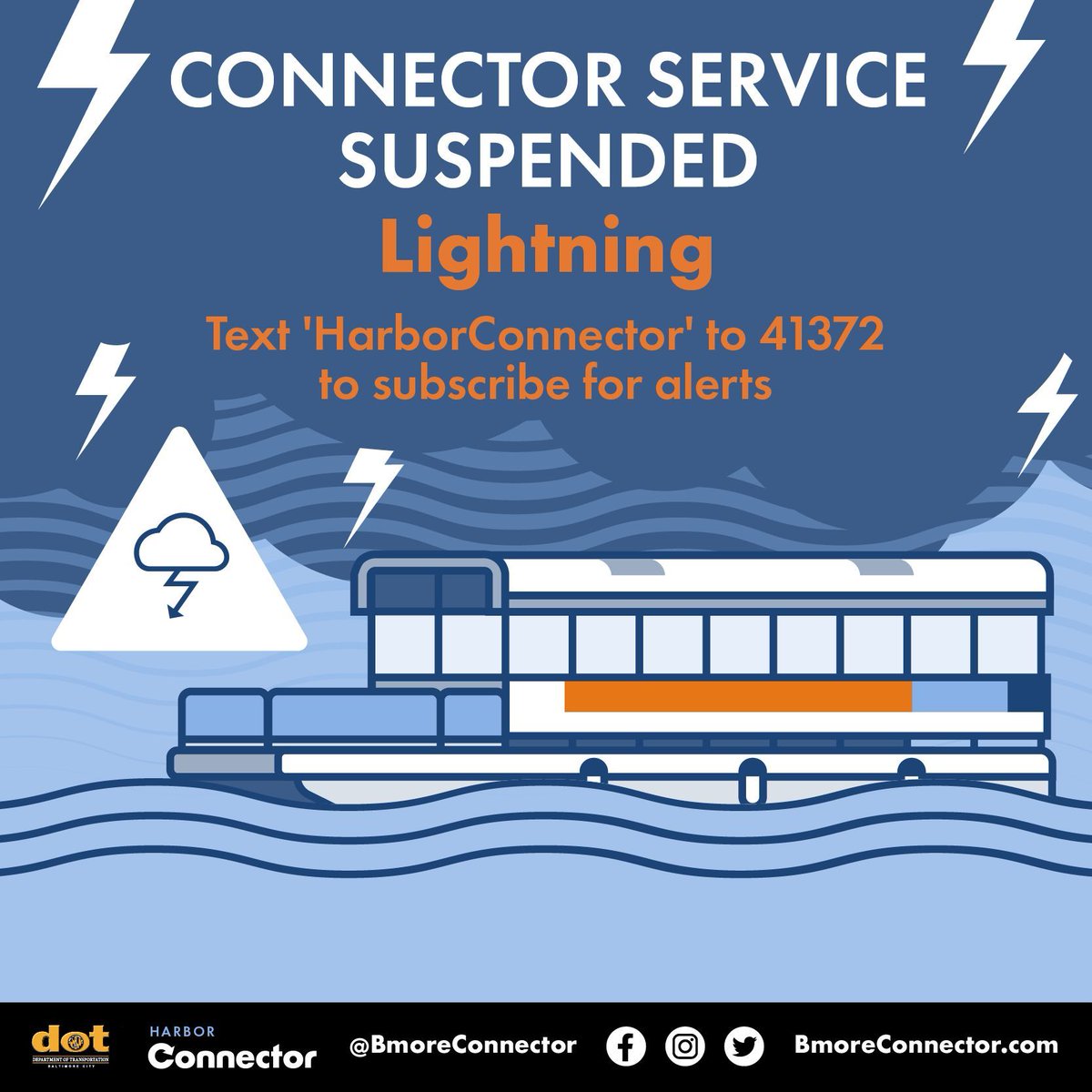 ⚠️ Harbor Connector service is temporarily suspended due to thunderstorm activity and lightning in the area.

Stay safe and dry — and text HarborConnector to 41372 to get alerts straight to your phone.