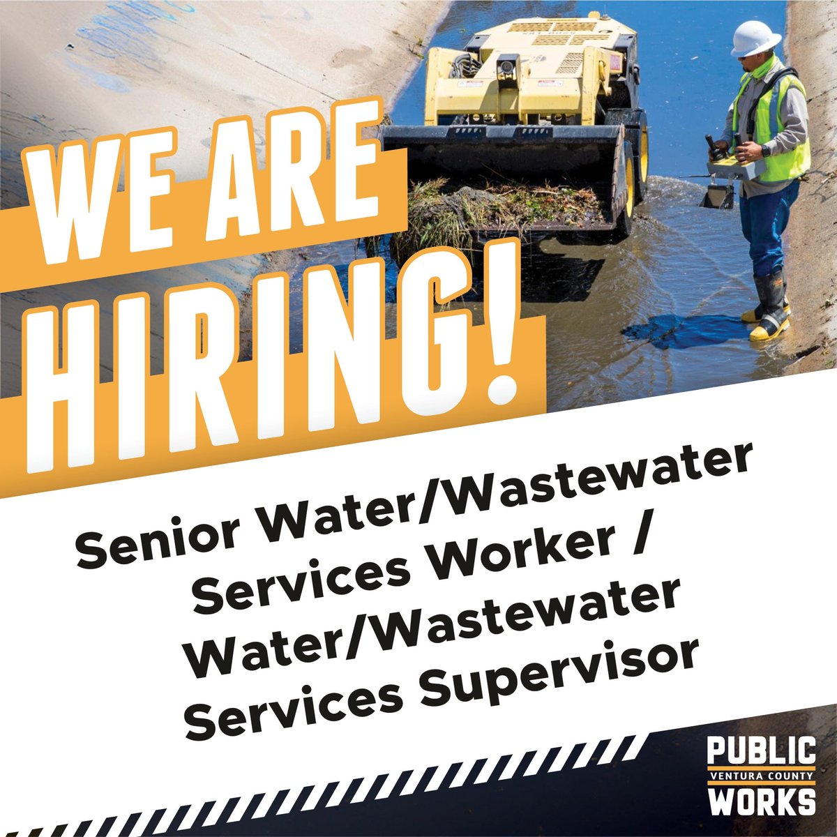 🎉Exciting Career Opportunity Alert!🎉

🔗 Click on the link to apply: governmentjobs.com/careers/ventur…

For more information about Ventura County Public Works, visit our website: publicworks.venturacounty.gov 
 
 #WaterQuality #JoinOurTeam #CommunityImpact #VCPWA #PWA #NowHiring