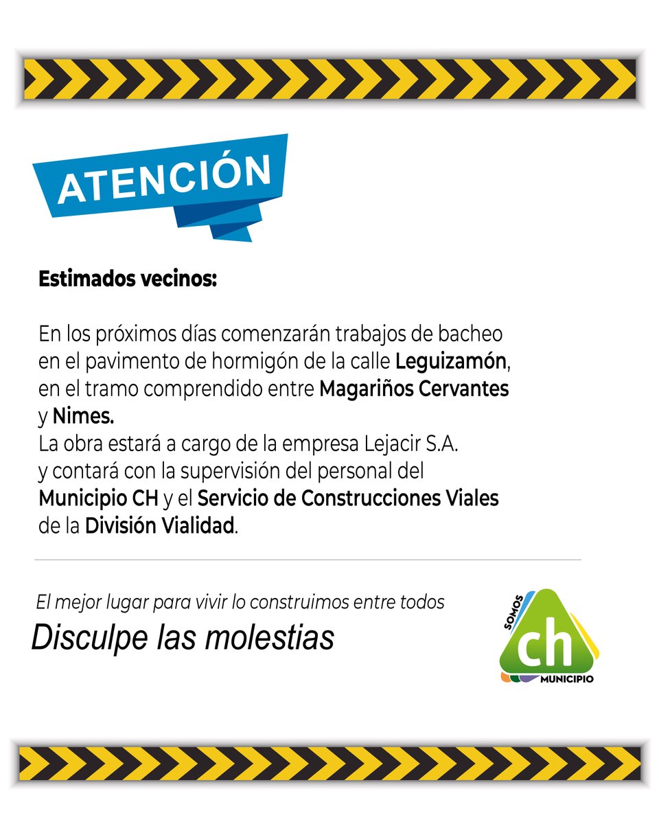 ⚠️ ATENCIÓN VECINOS: Información de interés público. #SomosCH