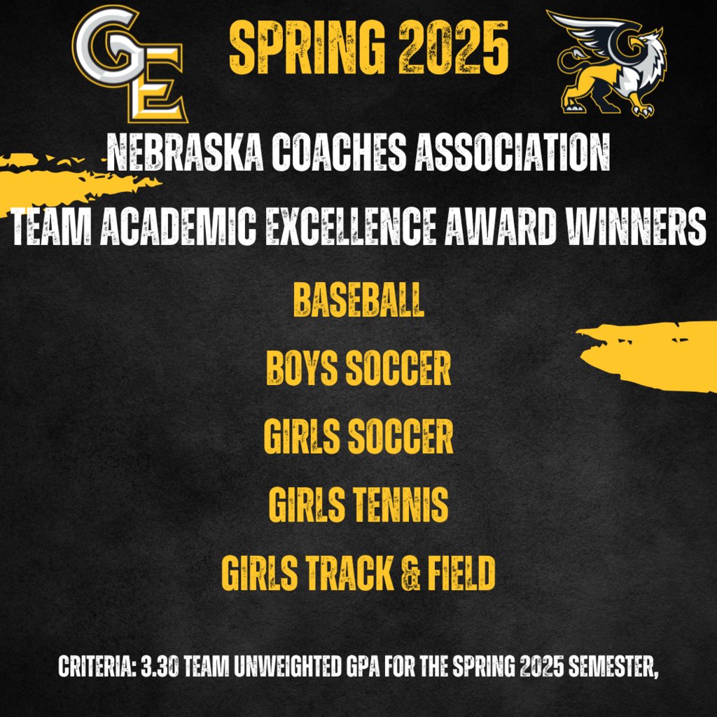 GEHSGriffins's tweet image. Congratulations to these spring sports who received the NCA Team Academic Excellence award! These teams had a team GPA above a 3.3 this spring semester. Great job, Griffins!