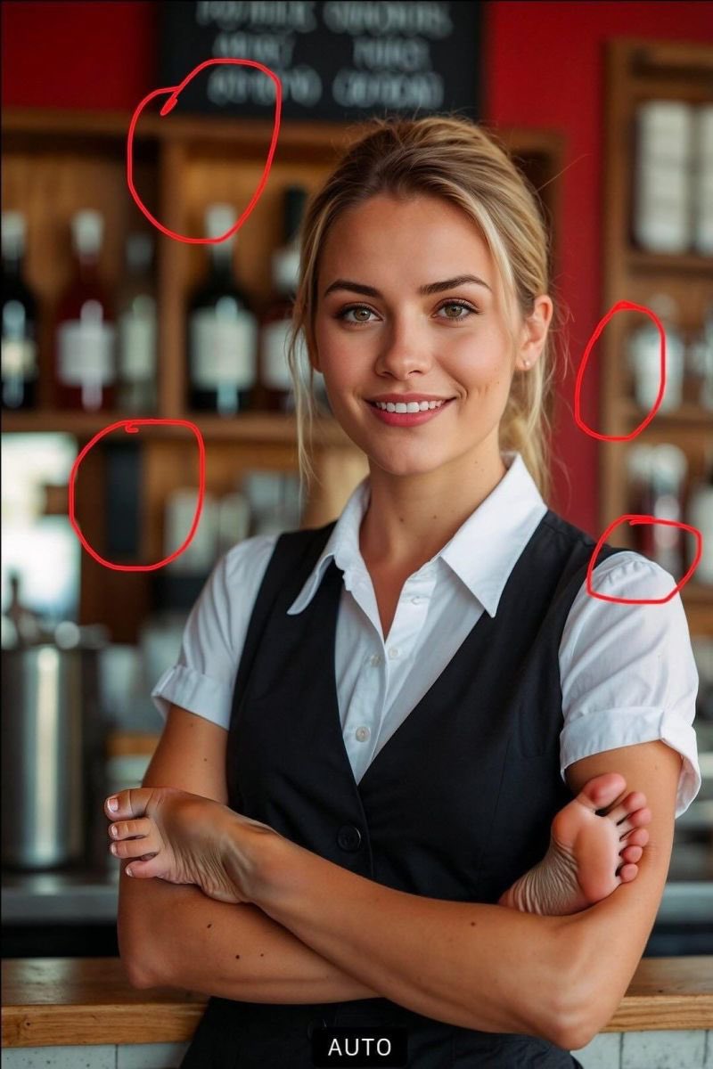 TechOperator's tweet image. How do you spot AI-generated photos on social media?
I’ve circled a couple of areas that provide the telltale signs.