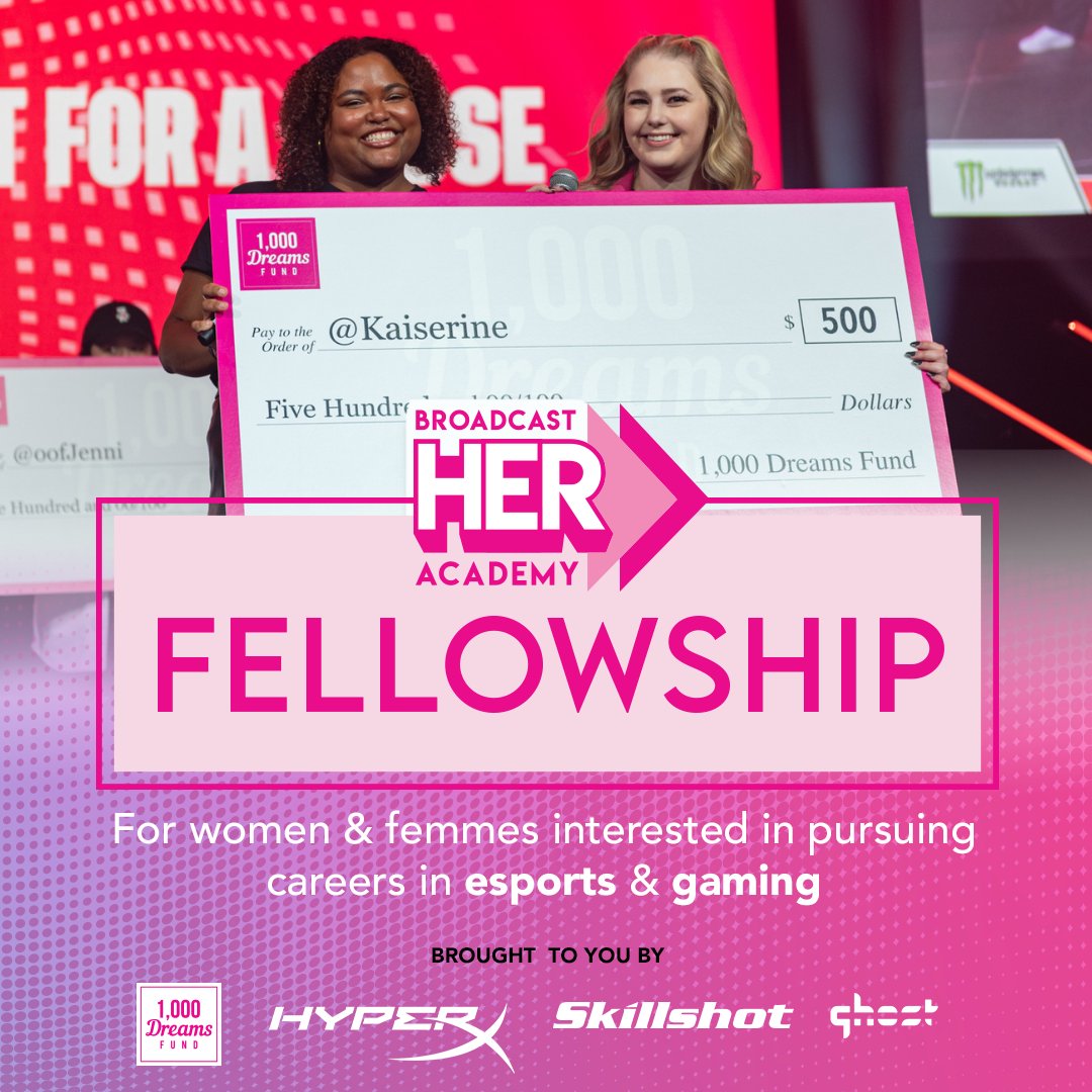 1,000 Dreams Fund (@1000dreamsfund) on Twitter photo If you're dreaming of a future behind the mic, behind the scenes, or behind the controller - this is your sign! ๐ฎ
You only have just over a week to apply to our #BroadcastHERAcademy Fellowship, with partners <a href="/HyperX/">HyperX</a>, <a href="/SkillshotMedia/">Skillshot Media</a>, & <a href="/GhostGaming/">Ghost Gaming</a>. Don't miss your chance at: If you're dreaming of a future behind the mic, behind the scenes, or behind the controller - this is your sign! ๐ฎ
You only have just over a week to apply to our #BroadcastHERAcademy Fellowship, with partners <a href="/HyperX/">HyperX</a>, <a href="/SkillshotMedia/">Skillshot Media</a>, & <a href="/GhostGaming/">Ghost Gaming</a>. Don't miss your chance at: