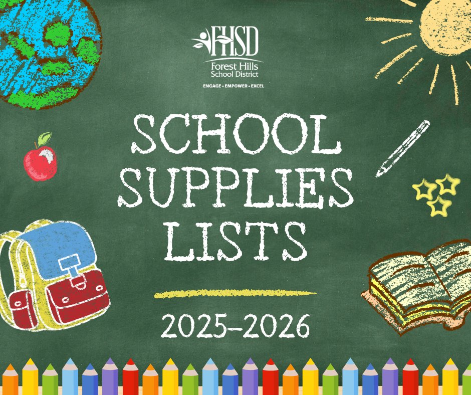 FHSchools's tweet image. 📣📚 School supplies lists are now available for the 2025-2026 school year! Find lists for all schools on our website here: foresthills.edu/district-news/…
