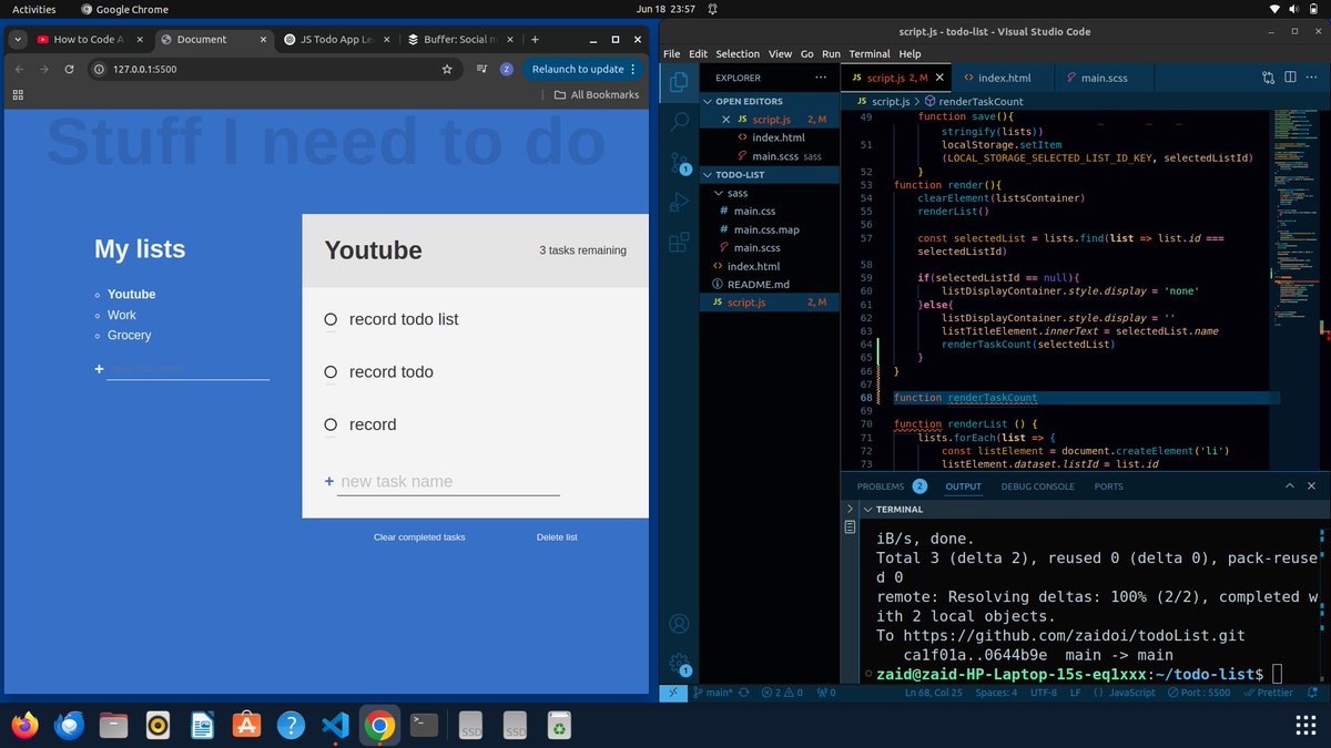 ZaidBadgujar's tweet image. 🔴 Day 27 #100daysofcode
Things Done 👩💻
-List Part Completed Logic written
-Remains the todo part
Great tutorial by #WebDevSimplified
Amazing Teacher Really feels like Iam
upgrading.
#WebDevelopment #TheOdinProject