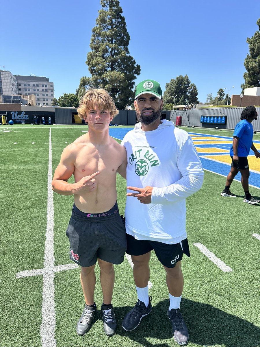 ColtonWhaley1's tweet photo. Thank you coach @Matty_AhYou for speaking with me at the @UCLAFootball camp i had a great talk with you and @CoachFin_ and look forward to what’s to come.  #coloradostate #gorams #csufootball https://t.co/6XI7znp1go