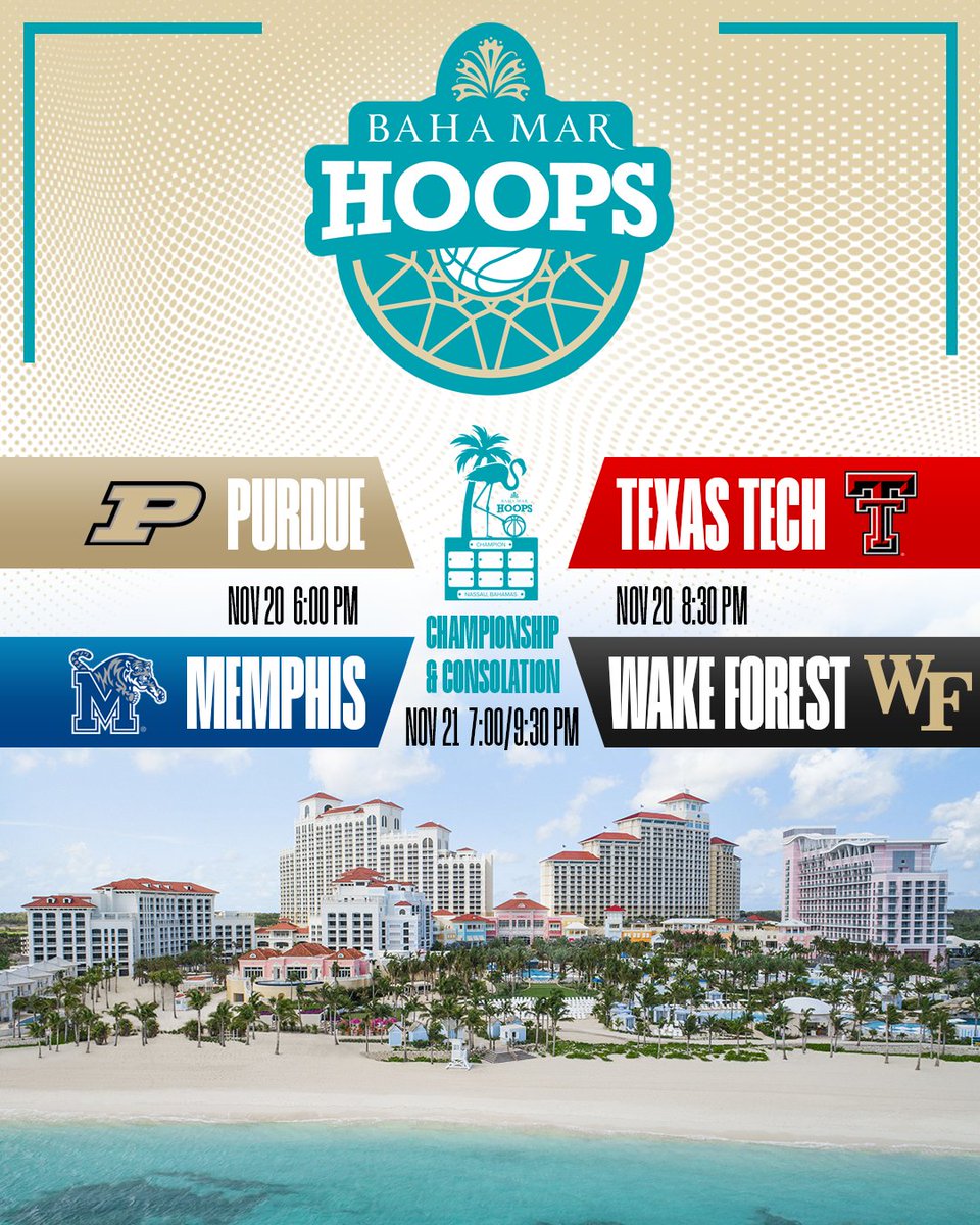 JUST ANNOUNCED!!

2025 <a href="/BahaMarHoops/">Baha Mar Hoops</a> Championship pairings on Nov. 20-21 at <a href="/BahaMarResorts/">Baha Mar Resorts</a>:

🌴 <a href="/BoilerBall/">Purdue Men's Basketball</a> vs <a href="/Memphis_MBB/">Memphis Basketball</a> 
🦩 <a href="/TexasTechMBB/">Texas Tech Basketball</a> vs <a href="/WakeMBB/">Wake Forest Men's Basketball</a> 

Read more: bdglobalsports.com/purdue-texas-t…