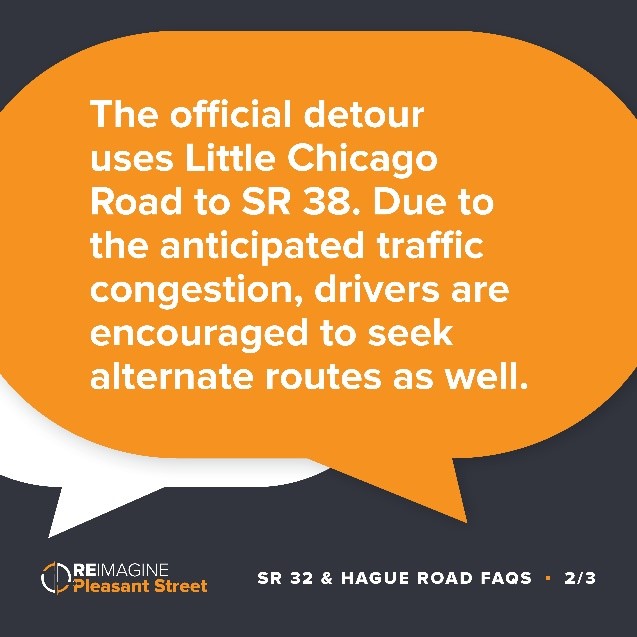 reimagineplsnt's tweet image. With Hague Road closed north of SR 32, we’ve received questions about the detour route. Here’s your answer.