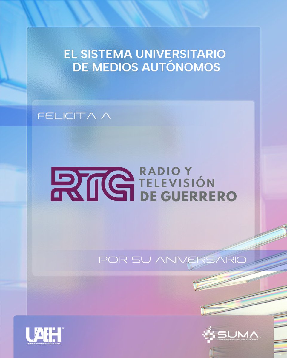 SUMA UAEH (@sumauaeh) on Twitter photo 🎉 Desde SUMA UAEH felicitamos a <a href="/RadioTvGuerrero/">RTG | Radio y Televisión de Guerrero</a> por un año más de impulsar la radio y televisión pública con identidad.
¡Su labor fortalece la comunicación en México!
📡 Radio y televisión pública, con autonomía universitaria.
#UAEH #SUMAUAEH #Radio #Televisión #Pachuca 🎉 Desde SUMA UAEH felicitamos a <a href="/RadioTvGuerrero/">RTG | Radio y Televisión de Guerrero</a> por un año más de impulsar la radio y televisión pública con identidad.
¡Su labor fortalece la comunicación en México!
📡 Radio y televisión pública, con autonomía universitaria.
#UAEH #SUMAUAEH #Radio #Televisión #Pachuca