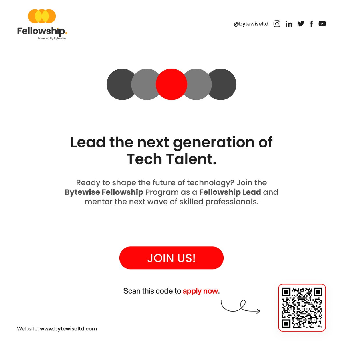 📢 Passionate about mentorship? Ready to grow as a leader?

Apply now to be a Track Lead for Bytewise Fellowship 2025!

Lead the next generation of talent.
🗓️ Deadline: June 22
🔗 forms.gle/upTvMJX1SCfJru…

#Bytewise #Leadership #Mentorship