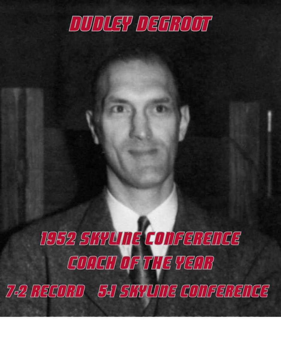 Only 4 Lobo Football Head Coaches have been named Conference Coach of the Year (one twice). The first was Dudley DeGroot in 1952. DeGroot was named Skyline Conference Coach of the Year after leading the Lobos to a 7-2 record (5-1 Skyline) including 5 shutout victories. The Lobos