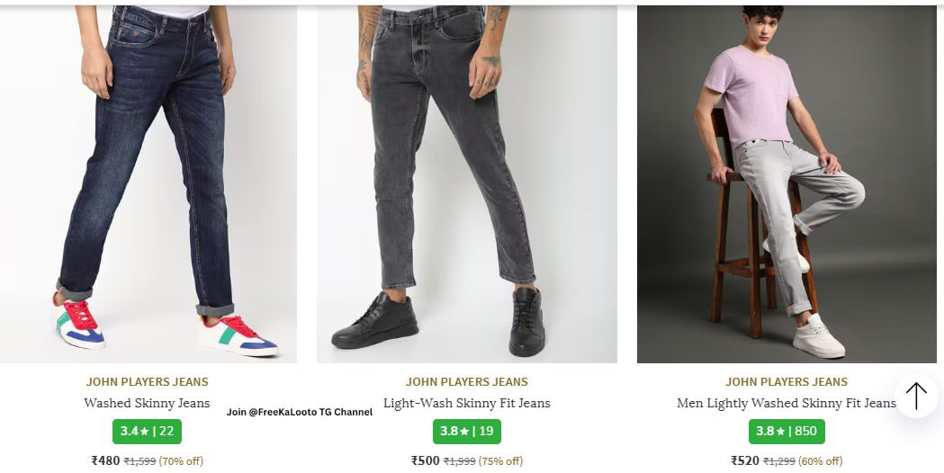 AJIO : Upto 80% off on John Players Brand Clothing.

Jeans : ajiio.in/hykj2xy
Shirts : ajiio.in/raV8Q6t
T-Shirts : ajiio.in/7r5BJgw
Trousers : ajiio.in/1J629b5
Sweatshirts : ajiio.in/s99Hdf1
Sweaters : ajiio.in/Lymuuid
Jackets :