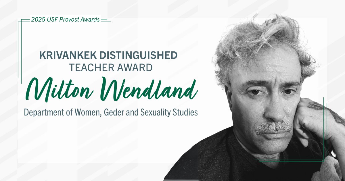 This month, we’ve been celebrating our #USF Provost Awards recipients!

Rounding out our honorees is Dr. Milton Wendland from our Dept. of Women, Gender, and Sexuality Studies, awarded the 2024-2025 Krivanek Distinguished Teacher Award.

Congrats, Dr. Wendland! Well-deserved! 🤘