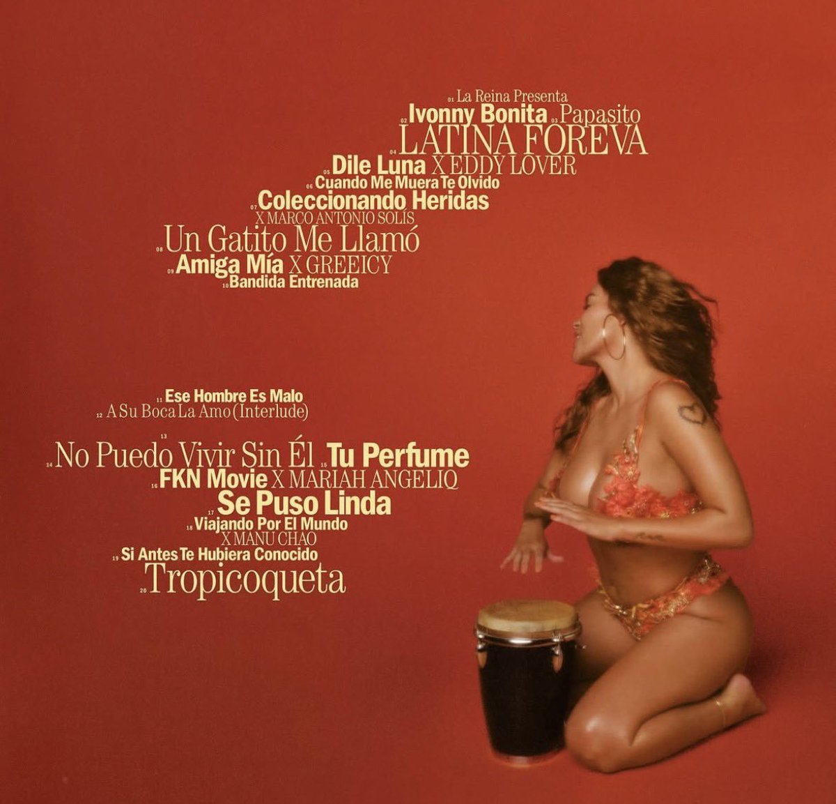 AVISA QUE É ELA! 🧡🔥

Karol G revelou a tracklist de #Tropicoqueta!

O álbum que conta com 20 faixas, traz colaborações com Greeicy, Marco Antonio Solís, Manu Chao, Eddy Lover e Mariah Angeliq.

Mas faixa 13 ainda é um mistério… Já sabemos que é feat! Quem vocês acham que vem