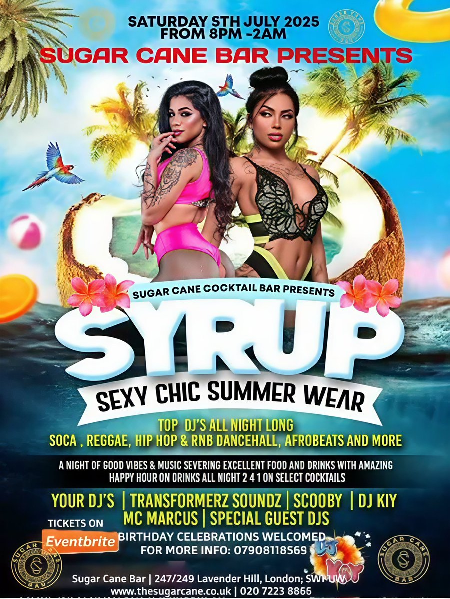 sugarcanelondon's tweet photo. SEXY CHICK – SYRUP SUMMER PARTY

Top DJs playing all night
Tropical vibes &amp; true Tiki atmosphere
Delicious food &amp; exotic drinks
Special Happy Hour
2-for-1 on selected cocktails
Dance, sip, &amp; celebrate all night long
Tickets £6
Book now- https://t.co/W9vNLDyKsP
.
#sugarcanebar https://t.co/5mAmE1RKYz