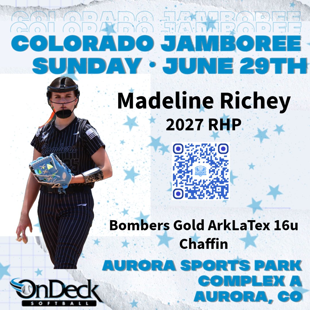 Madeline Richey 2027 (@madierichey2027) on Twitter photo Thank you <a href="/ondecksoftball/">OnDeck Softball 🥎</a>, see you in Colorado!
<a href="/BomberChaffin/">Bombers Gold 16u ArkLaTex - CHAFFIN</a> <a href="/ogxsoftball/">OGX</a> <a href="/NCSACoachDaily/">Jess Daily</a> <a href="/BCPremier_FP/">BC Coach John</a> Thank you <a href="/ondecksoftball/">OnDeck Softball 🥎</a>, see you in Colorado!
<a href="/BomberChaffin/">Bombers Gold 16u ArkLaTex - CHAFFIN</a> <a href="/ogxsoftball/">OGX</a> <a href="/NCSACoachDaily/">Jess Daily</a> <a href="/BCPremier_FP/">BC Coach John</a>