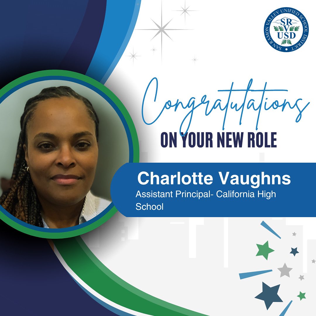 Congratulations to Charlotte Vaughns appointed Asst. Principal, Cal High at last night’s board meeting. With two decades of service in SRVUSD, Charlotte brings a strong commitment to student success &amp; instructional leadership. Learn more: srvusd.net/backtoschool. #WeAreSRVUSD