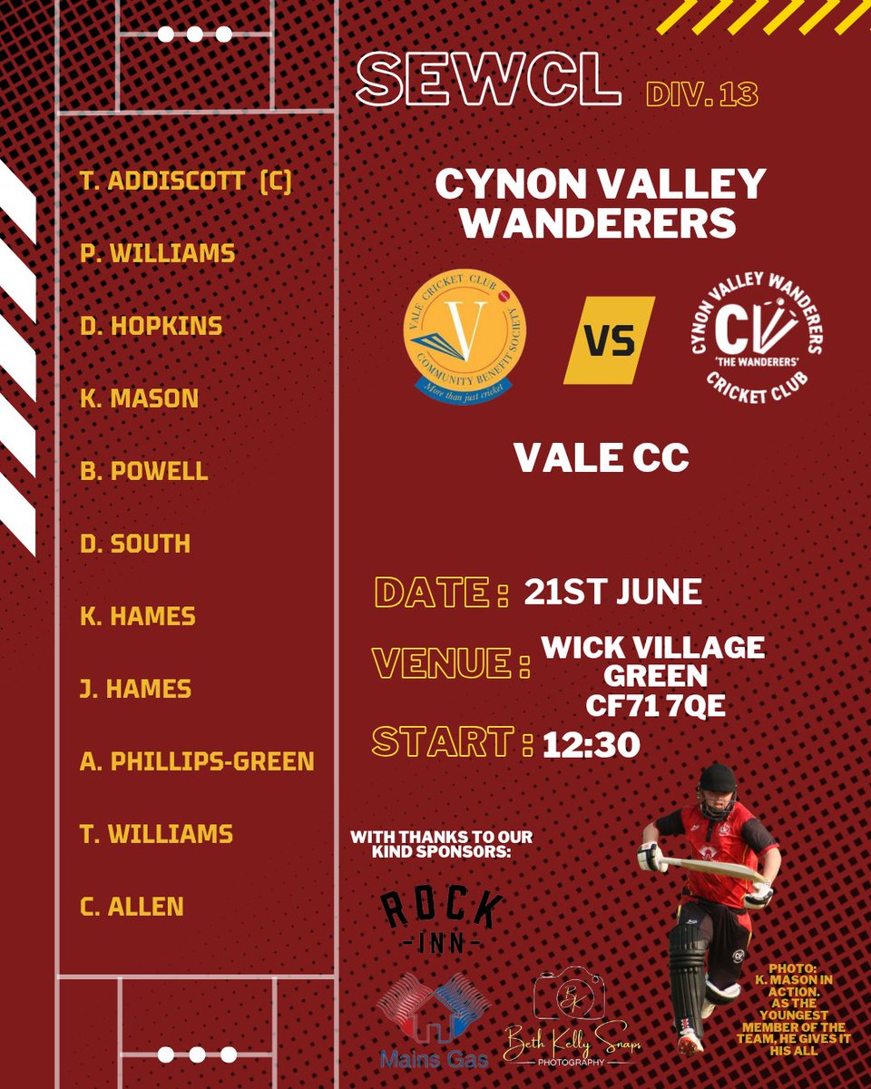 Cynon Valley Wanderers CC (@cvwandererscc) on Twitter photo This weekend we travel to <a href="/valecricket/">Vale Cricket Club</a> and it looks like the weather gods are on our side for us to be able to get a game in.
Come along if you can and support the lads This weekend we travel to <a href="/valecricket/">Vale Cricket Club</a> and it looks like the weather gods are on our side for us to be able to get a game in.
Come along if you can and support the lads