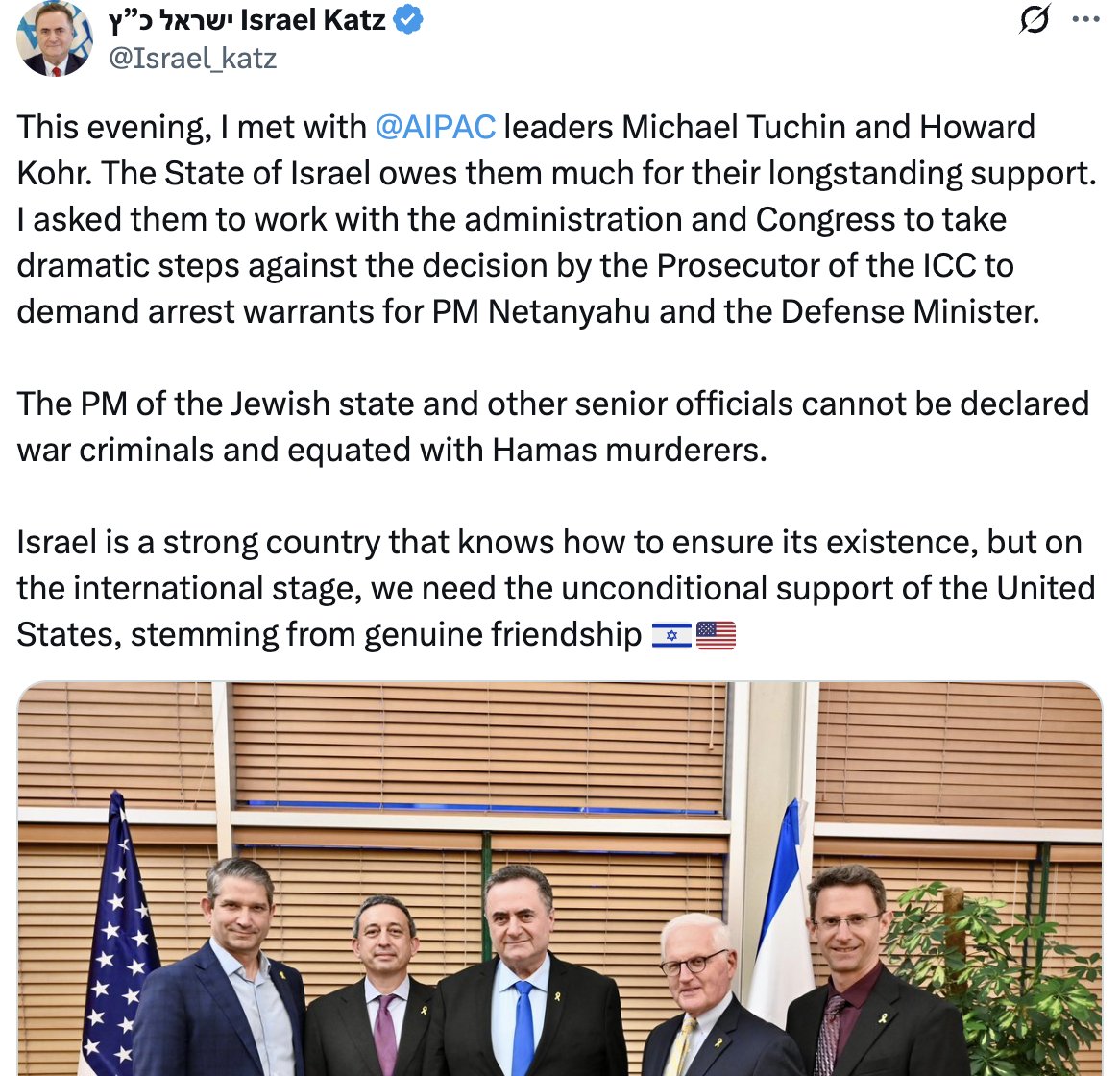 Ted Cruz told Tucker Carlson that AIPAC doesn't "coordinate" with the state of Israel, thus does not need to register under FARA. That's plainly not true. They discuss coordination openly. Here's an Israeli minister stating that he asked AIPAC to lobby Congress on the ICC issue.